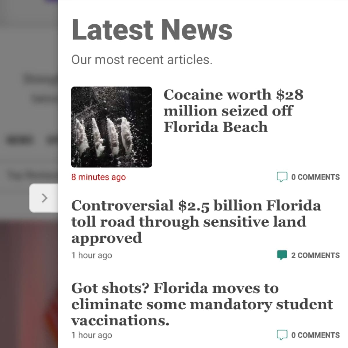 A screenshot of a portion of The Mobile Right Rail on a mobile device, from the Tampa Bay Times website.